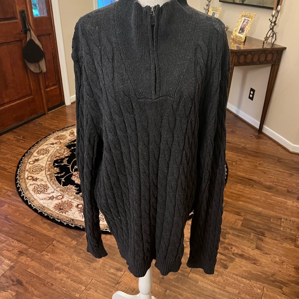 Joseph A Bank 3/4 Zip Cable Knit Sweater. Color Grey. Sz XXL. 100% Cotton.